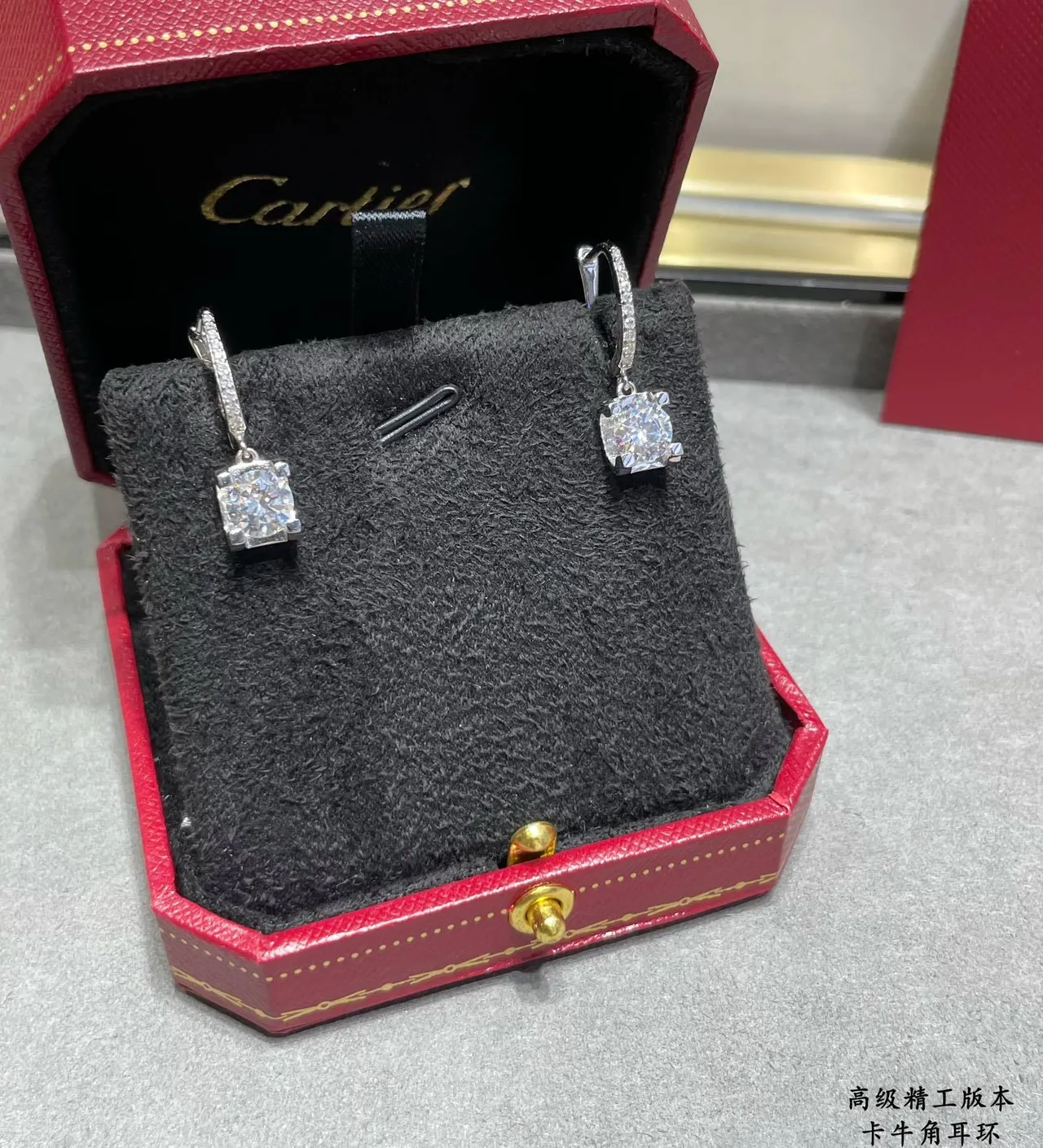 Silver-Tone Square-Cut Stone Dangling Hoop Earrings 6