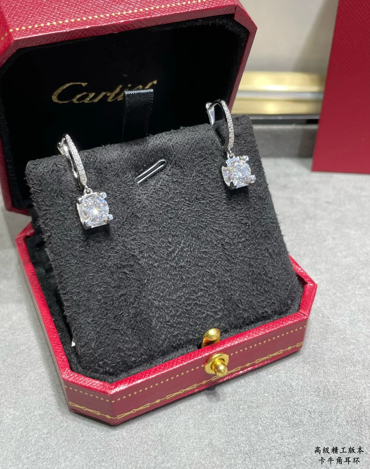 Silver-Tone Square-Cut Stone Dangling Hoop Earrings 7