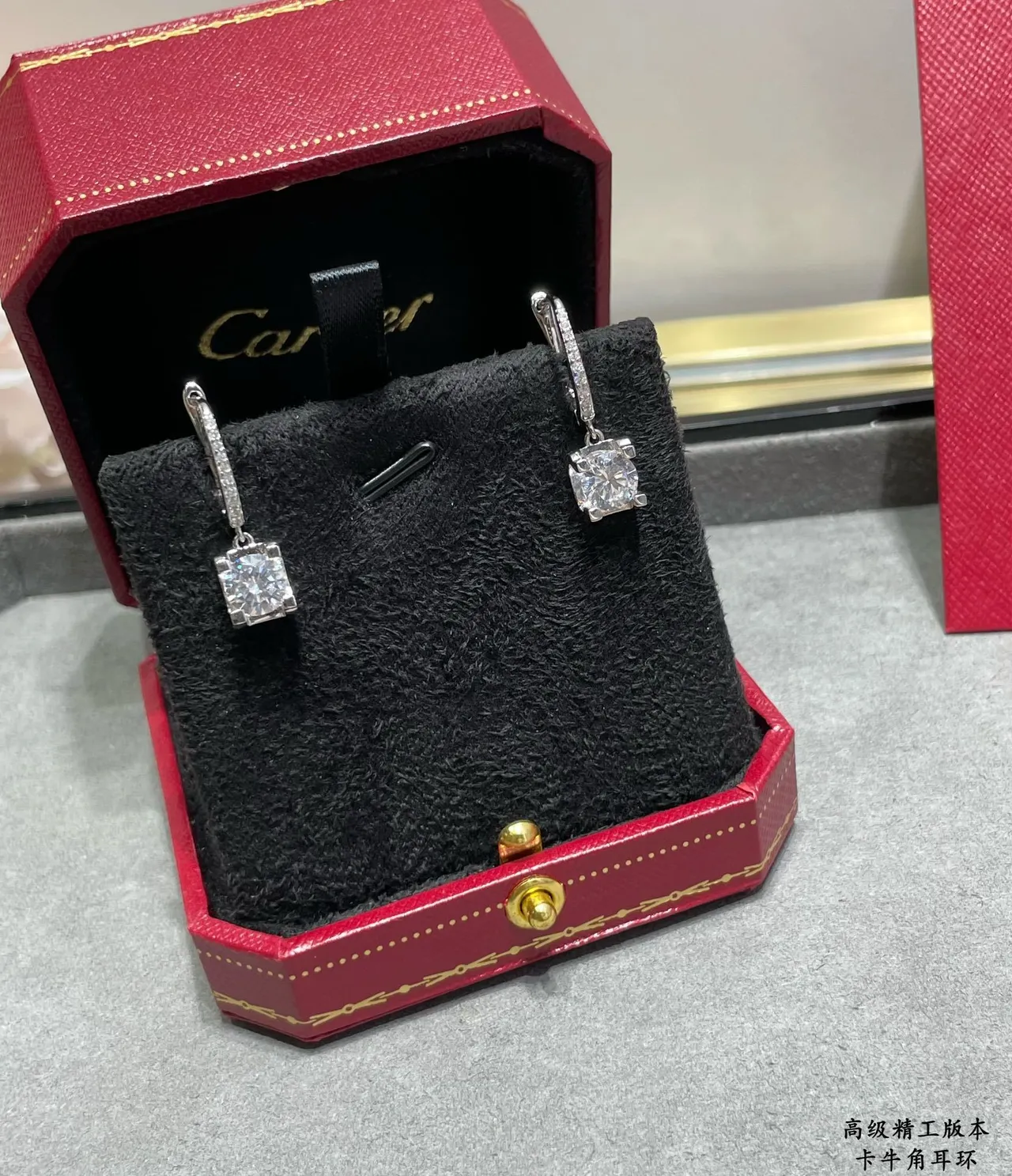 Silver-Tone Square-Cut Stone Dangling Hoop Earrings 9