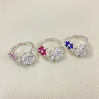 Silver-Toned Open-Band Floral Crystal Cluster Rings