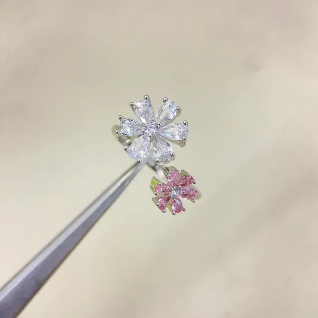 Silver-Toned Open-Band Floral Crystal Cluster Rings 4