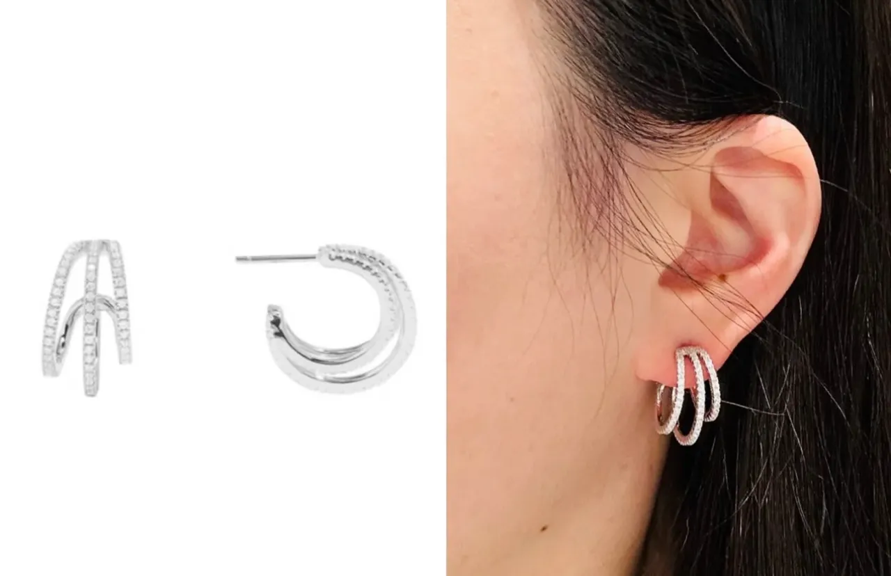 Silver-Toned Pavé Twisted Hoop Earrings 4