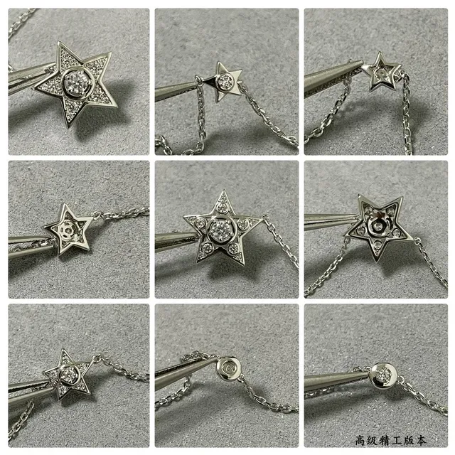 Silver-Toned Star and Crystal Pendant Long Chain Necklace 4
