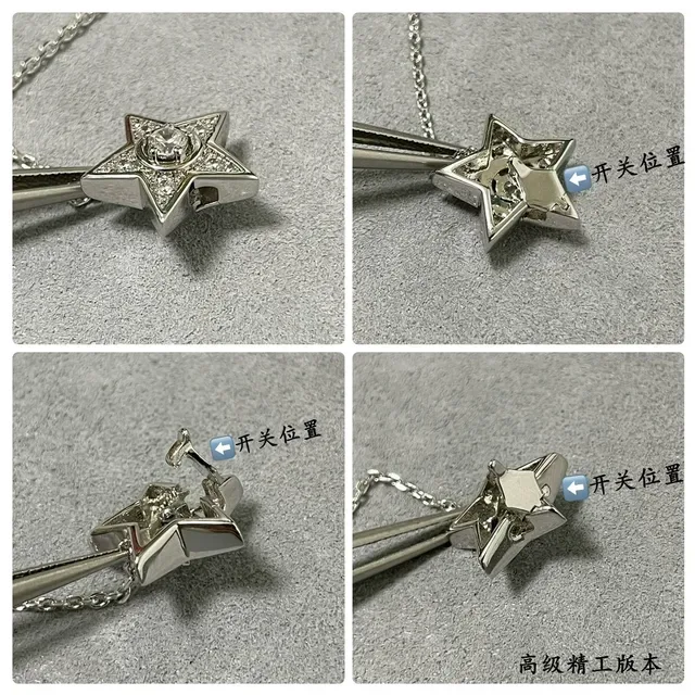 Silver-Toned Star and Crystal Pendant Long Chain Necklace 5