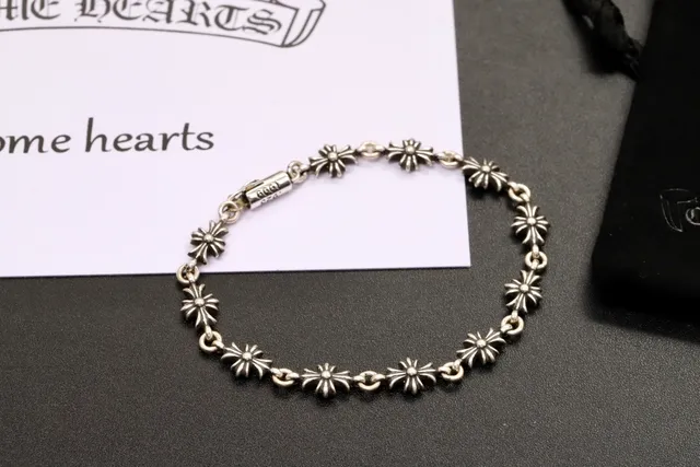 Silver Transparent Floral Motif Links Pave-Set Central Stones Bracelet 5