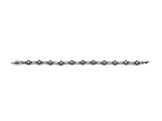 Silver Transparent Floral Motif Links Pave-Set Central Stones Bracelet 7