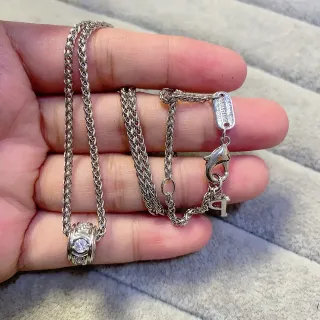 Silver Transparent Woven Wheat-Link Chain Cylindrical Pavé-Set Pendant Necklace