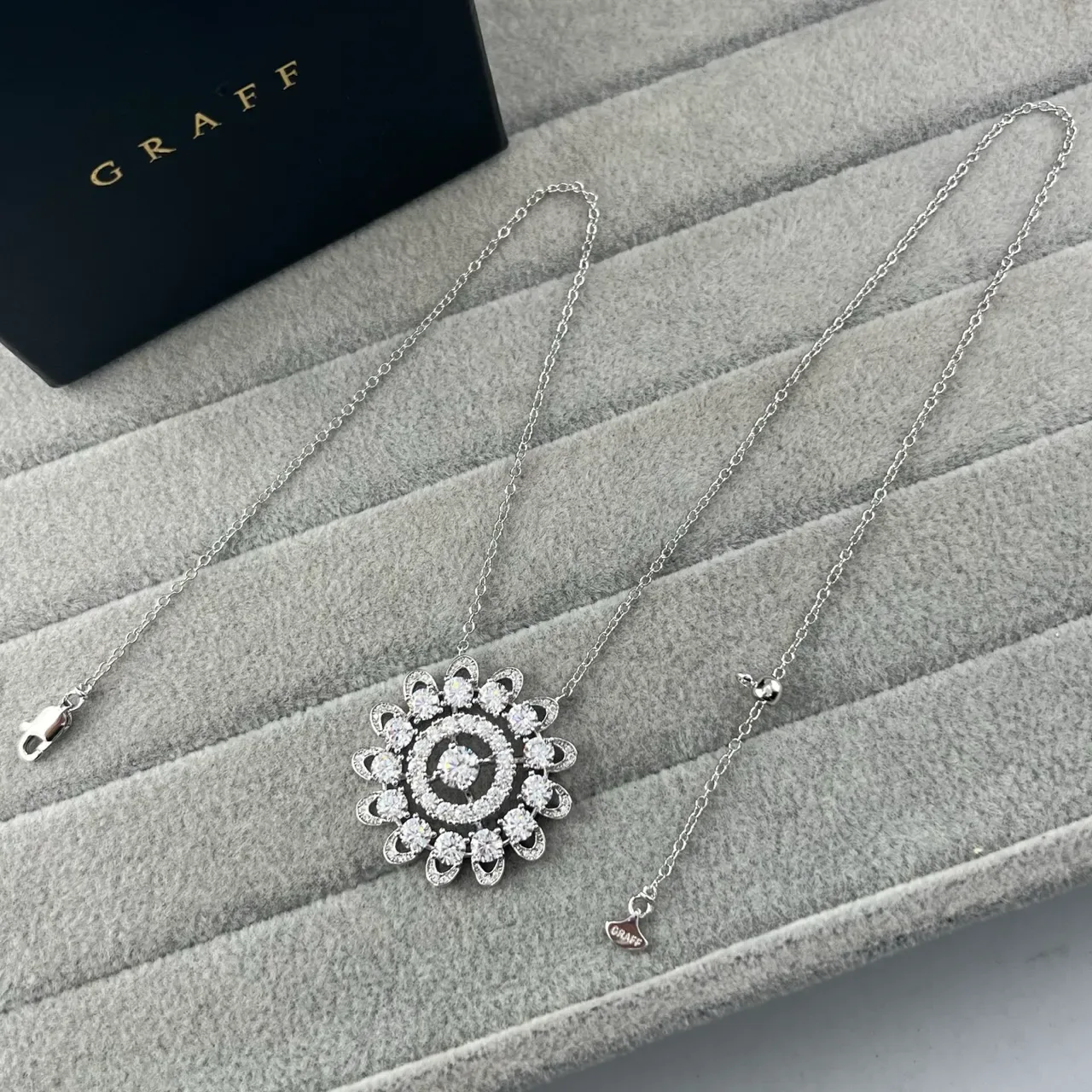 Silver White Floral Motif Multi-Tiered Pavé-Set Stones Necklace 4
