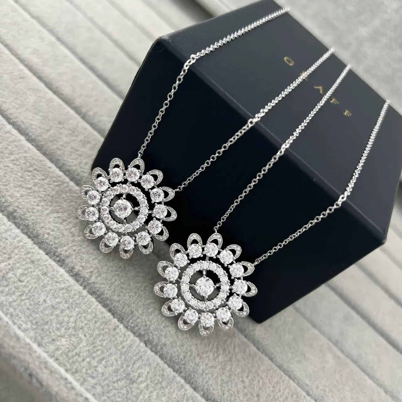Silver White Floral Motif Multi-Tiered Pavé-Set Stones Necklace 7