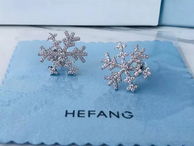 Silver White Snowflake-Shaped Pavé-Set Earrings 5