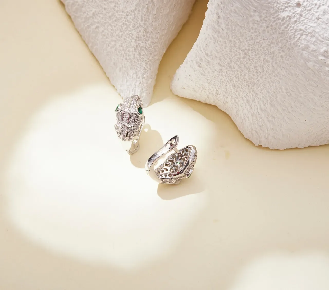 Snake-Head Motif Pavé Diamond and Emerald Earrings 5