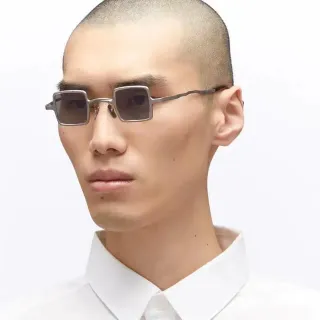 Square-Frame Thin Metal Rim Sunglasses
