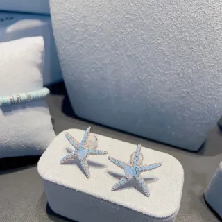 Starfish-Shaped Pavé Light Blue Stone Stud Earrings