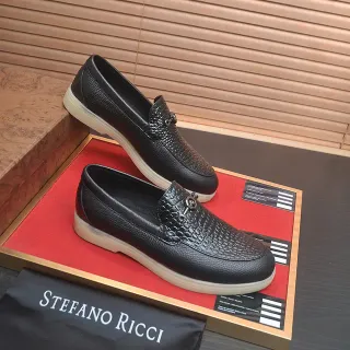 Stefano Ricci Horsebit Loafer 黑色鳄鱼压花皮革乐福鞋