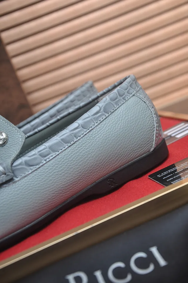 Stefano Ricci Light Gray Crocodile-Embossed Strap Loafers 2