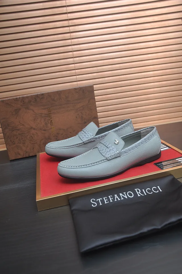 Stefano Ricci Light Gray Crocodile-Embossed Strap Loafers 4