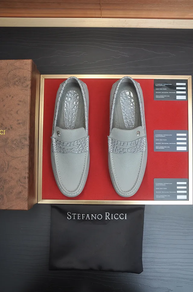 Stefano Ricci Light Gray Crocodile-Embossed Strap Loafers 5