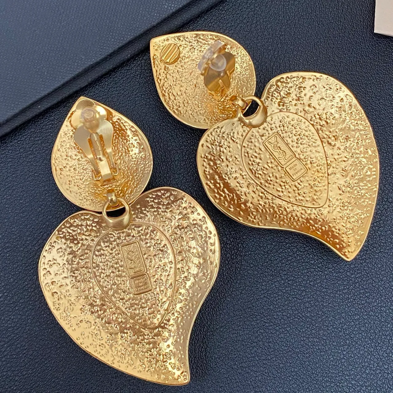 Textured Gold-Tone Double Teardrop Cabochon Statement Earrings 4