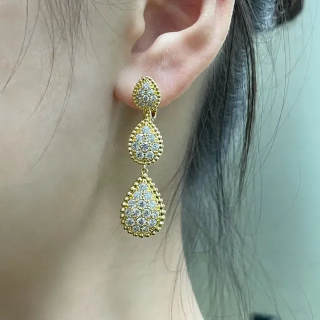 Three-Tier Teardrop Pavé Gold-Tone Dangling Earrings 9