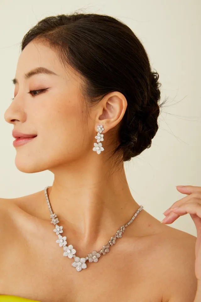 Triple-Flower Pavé Drop Earrings 8