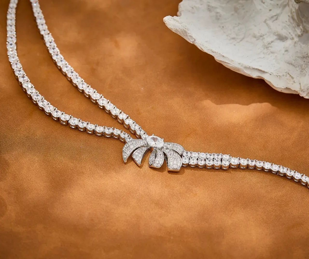 Triple-Row Pavé Crystal Bow Choker Necklace 3