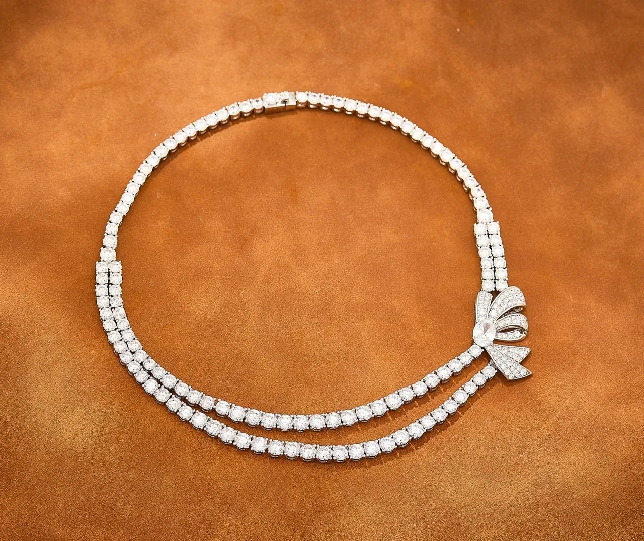 Triple-Row Pavé Crystal Bow Choker Necklace 4