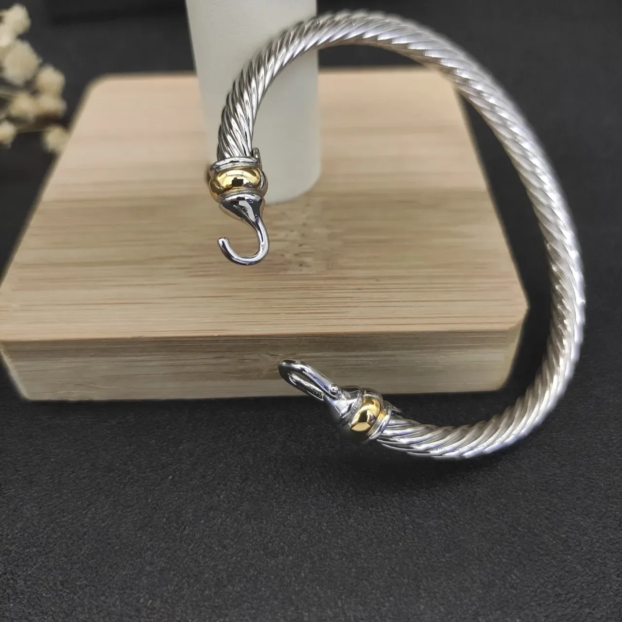 Twisted Cable Two-Tone Hook Clasp Bracelet 3