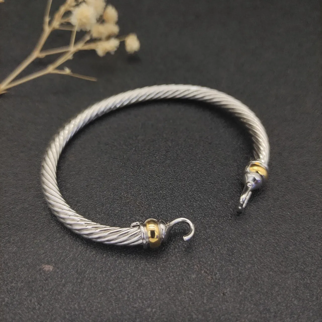 Twisted Cable Two-Tone Hook Clasp Bracelet 5