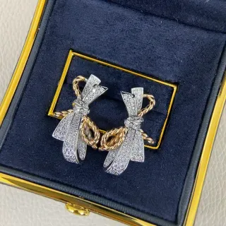 Two-Tone Gold Pavé Bow and Rope Earrings