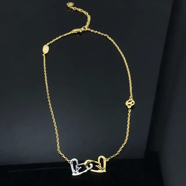 Two-Tone Interlocking Heart Pendant Necklace 2