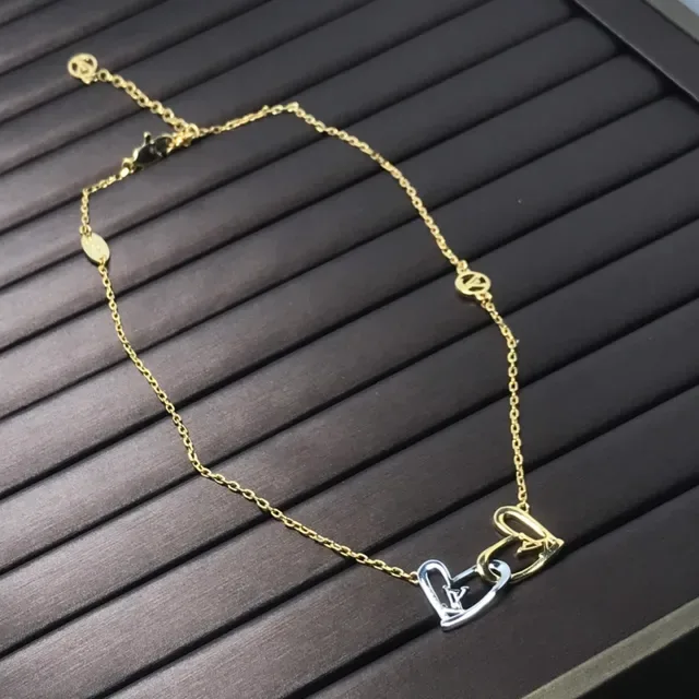 Two-Tone Interlocking Heart Pendant Necklace 3