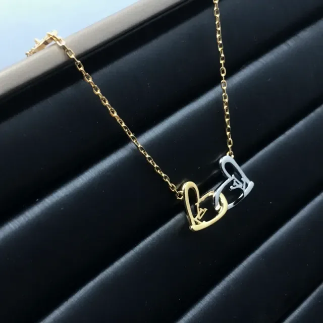Two-Tone Interlocking Heart Pendant Necklace 4