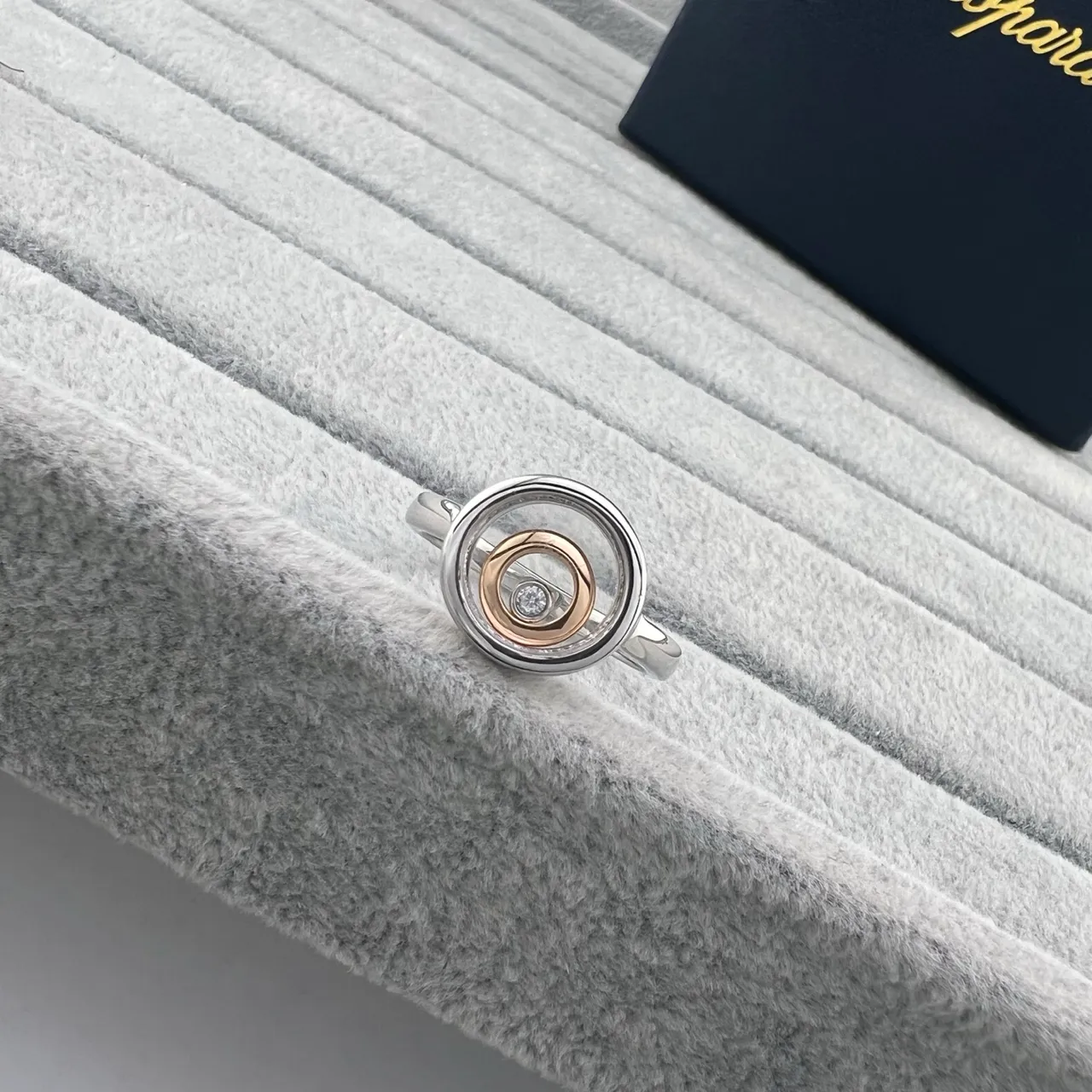 Two-Tone Spiral Rotating Bezel Diamond Ring 5