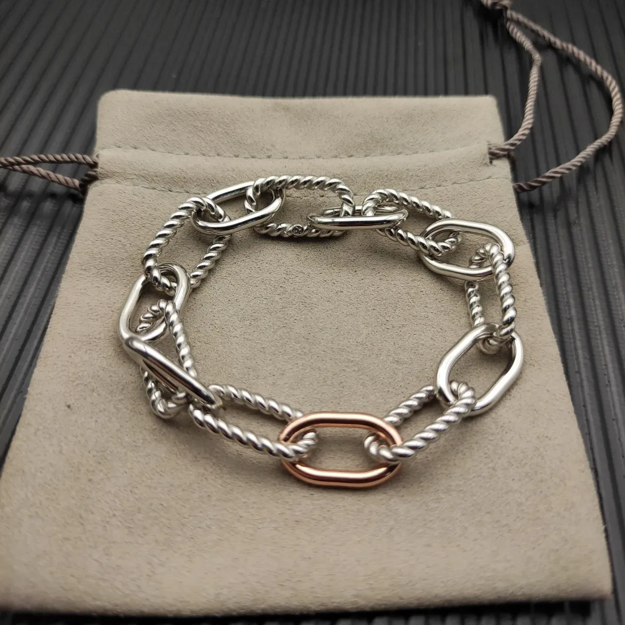 Two-Tone Twisted Rope-Link Chain Bracelet 4