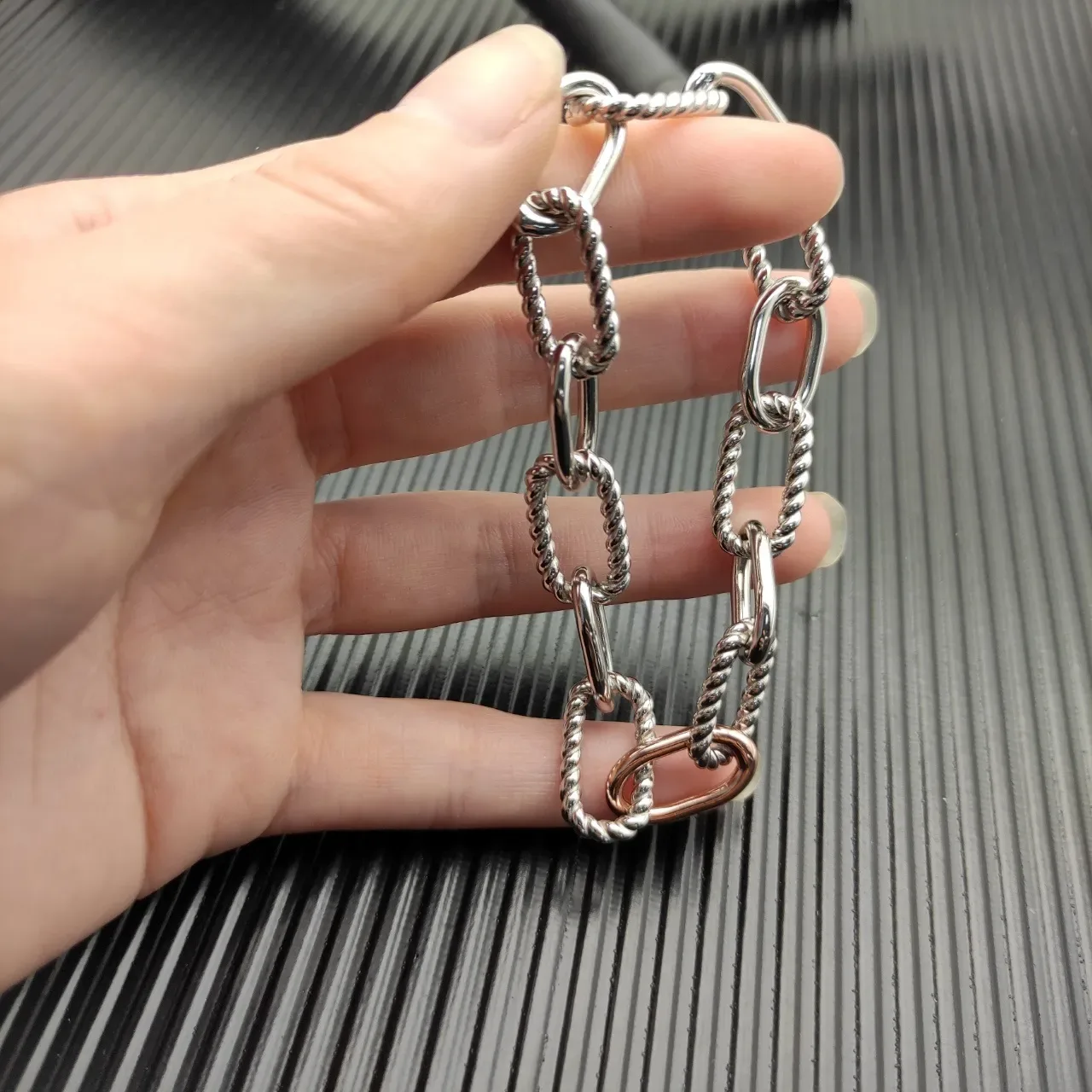 Two-Tone Twisted Rope-Link Chain Bracelet 8