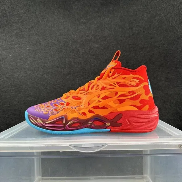 Vibrant Flame-Print High-Top Multicolor Athletic Sneaker 1