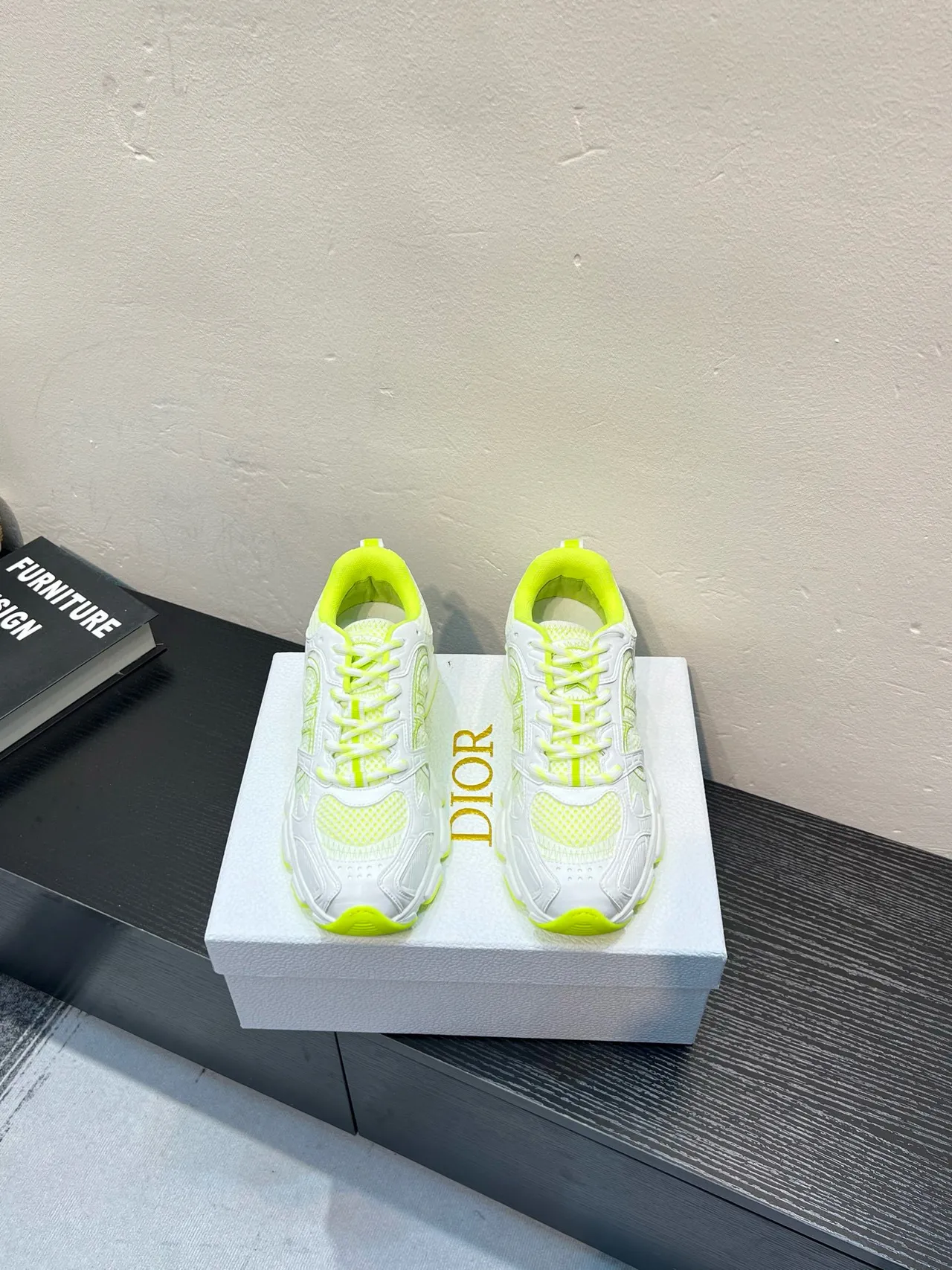 White and Neon Lime Chunky Sneakers 2