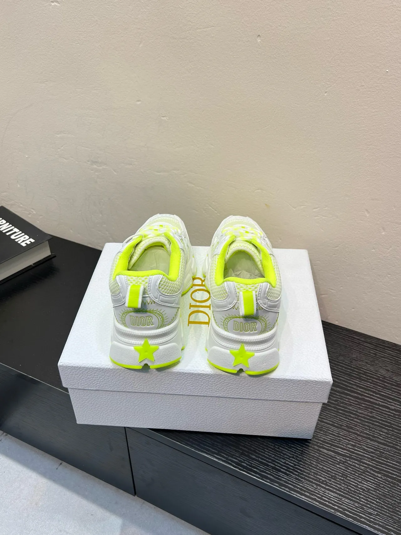 White and Neon Lime Chunky Sneakers 6