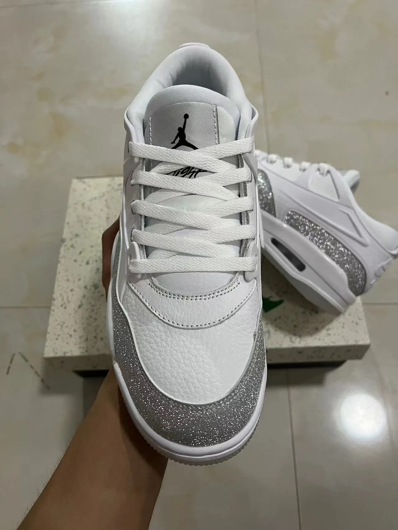 White and Silver Glitter Air-Cushioned Chunky Lifestyle Sneakers 3