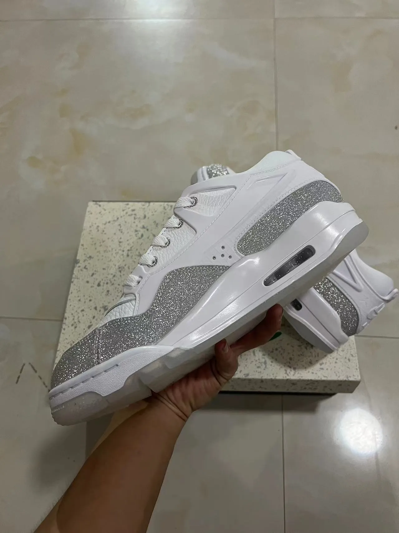 White and Silver Glitter Air-Cushioned Chunky Lifestyle Sneakers 5