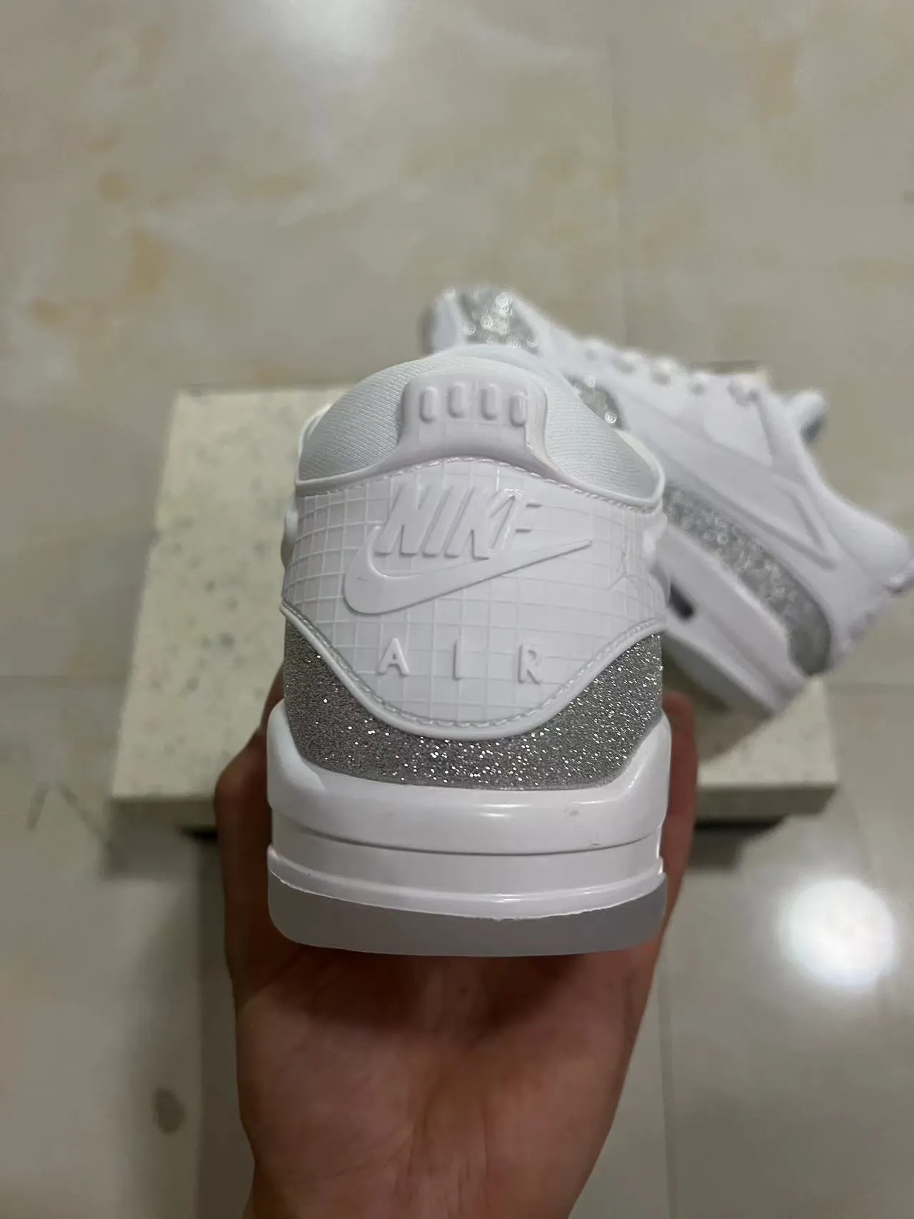 White and Silver Glitter Air-Cushioned Chunky Lifestyle Sneakers 8