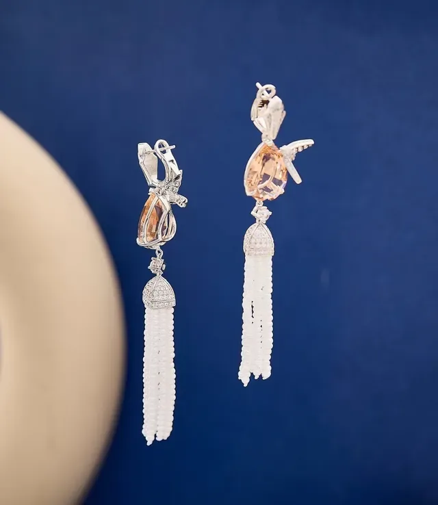 White Gold Drop Teardrop Gemstone Earrings 3