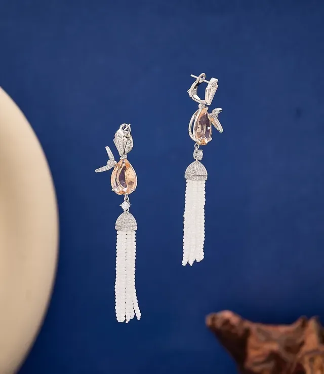 White Gold Drop Teardrop Gemstone Earrings 5