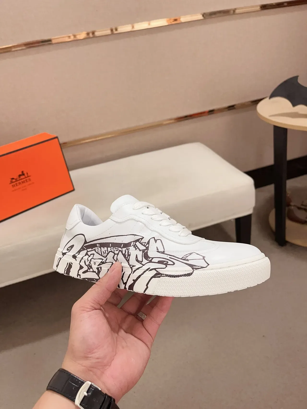 White Graffiti-Print Low-Top Lifestyle Sneaker 4