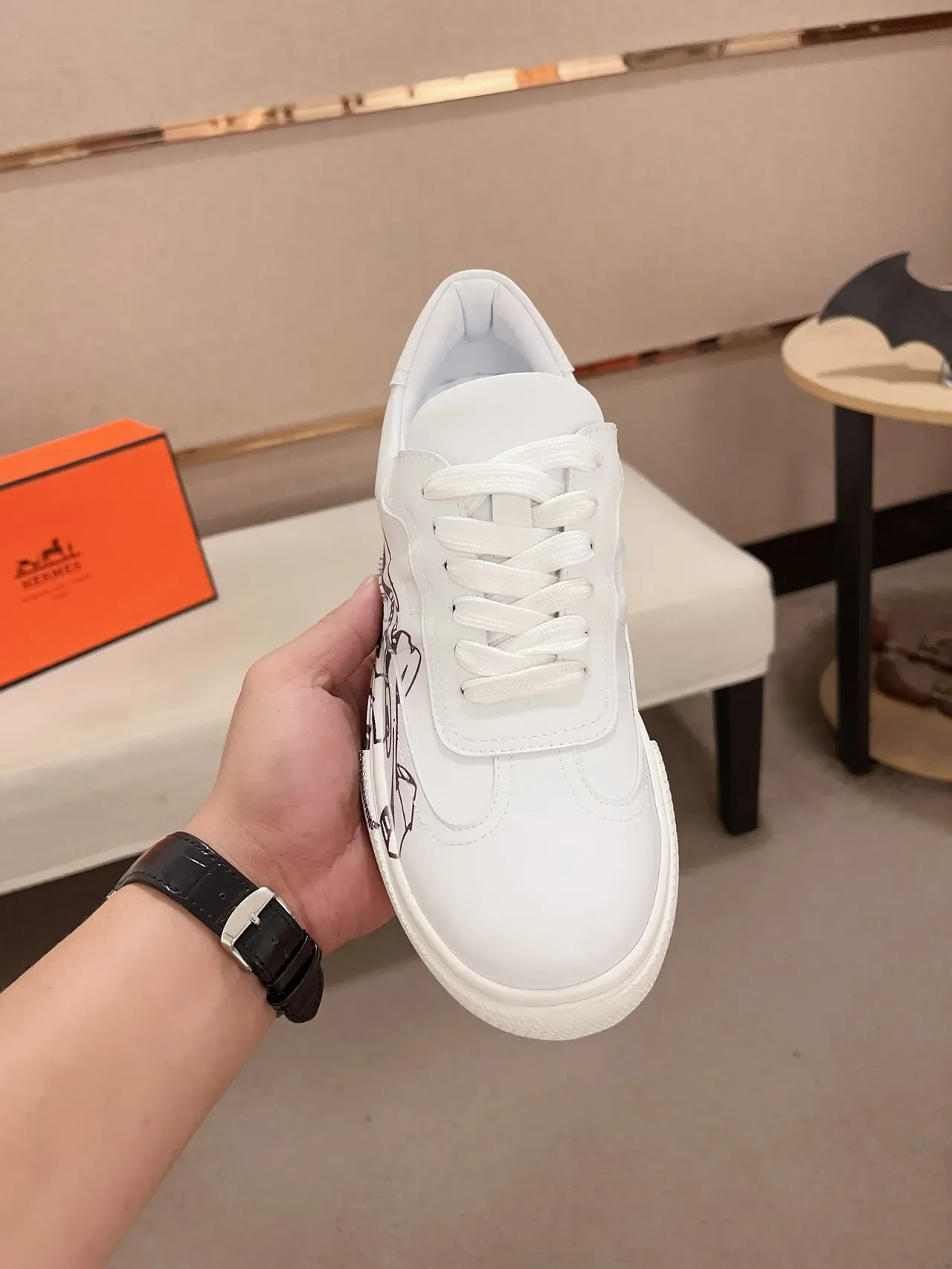 White Graffiti-Print Low-Top Lifestyle Sneaker 5