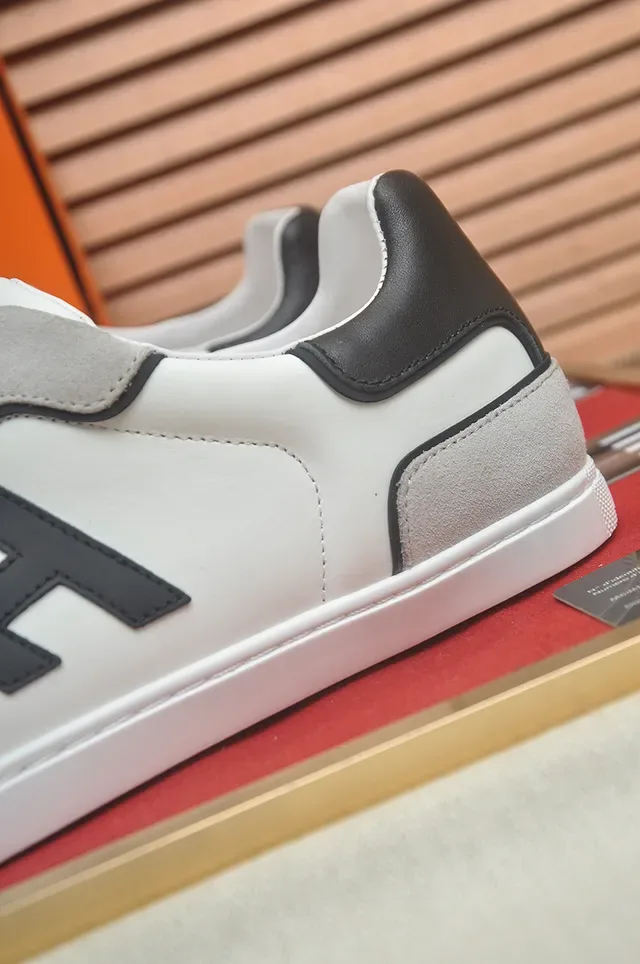 White Gray Low-Top Mixed Leather-Suede Upper Sneakers 2