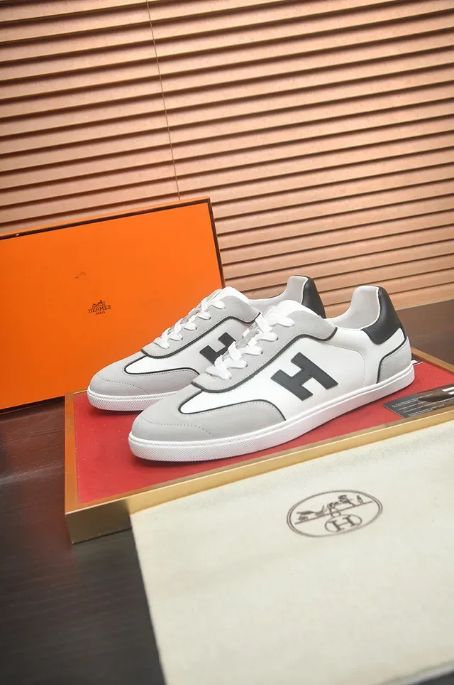 White Gray Low-Top Mixed Leather-Suede Upper Sneakers 4
