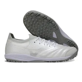 Sapatos de futebol para grama artificial, upper sintético acolchoado branco e cinza, língua de malha