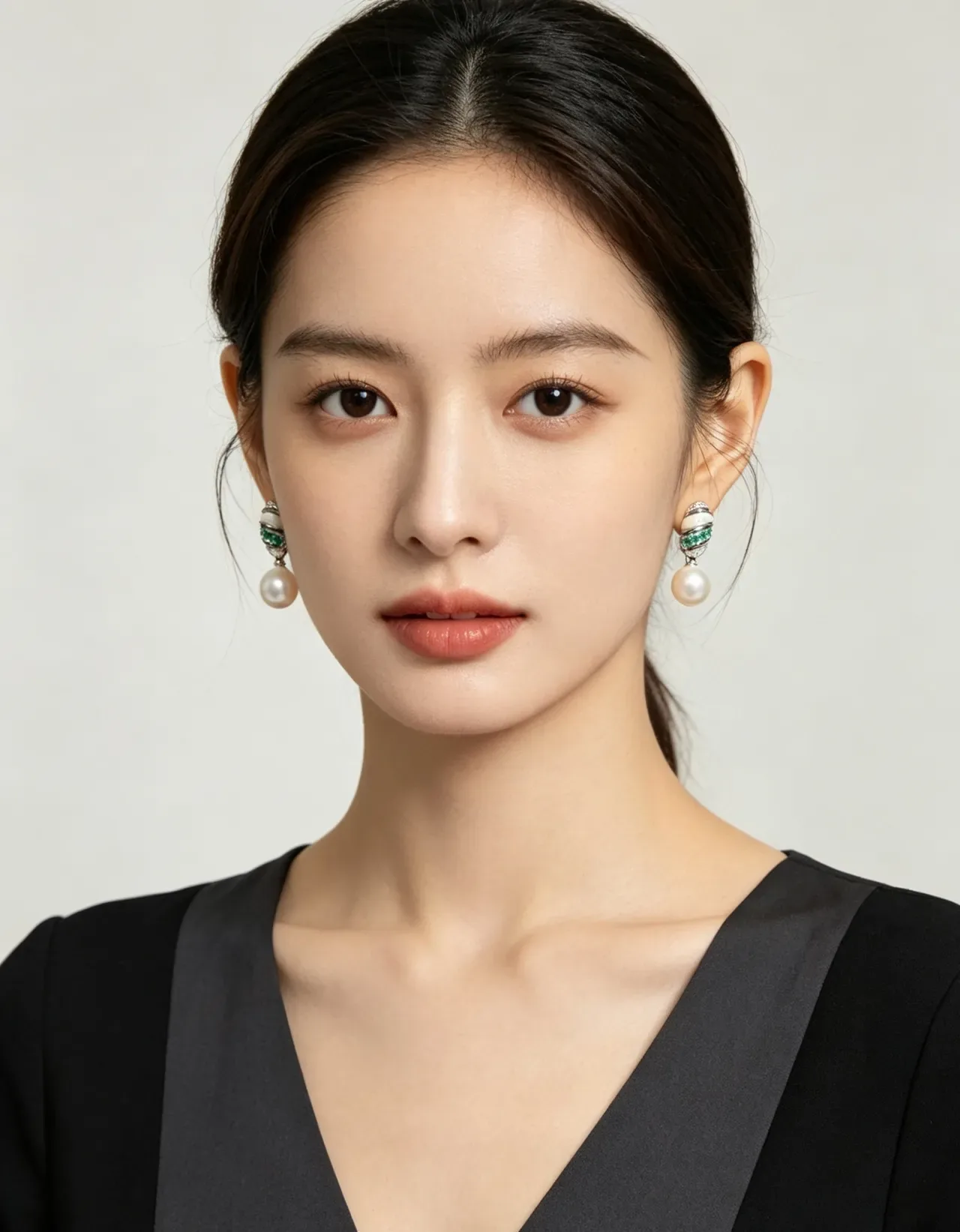 White Green Dangling Pearl-Drop Earrings 3