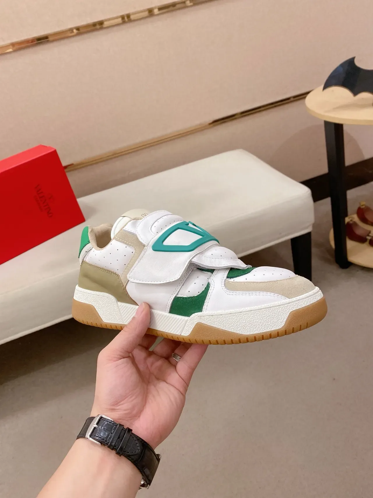 White Green Teal Strap-Closure Lifestyle Sneaker 4
